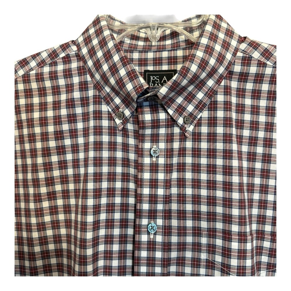 Jos A Bank Mens Red Plaid Dress Shirt Button Down Traveler's‎ Long Sleeve Cotton - Picture 5 of 9